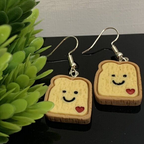 Toast Earring, Bread Earring, Funny Food Earring, Food Jewelry, Gift Idea, Toast - Picture 1 of 7